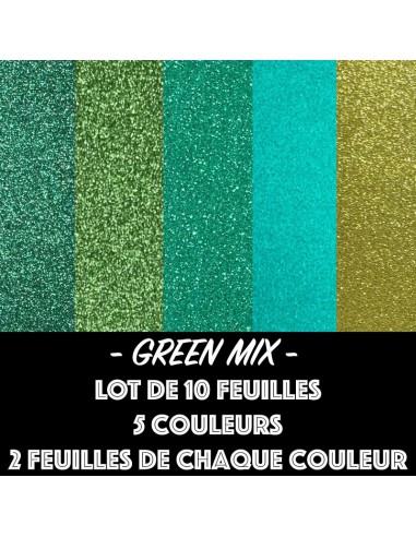 Bloc cardstock pailleté - 10 feuilles 170g - GREEN MIX - format 30,5 X 30,5 cm