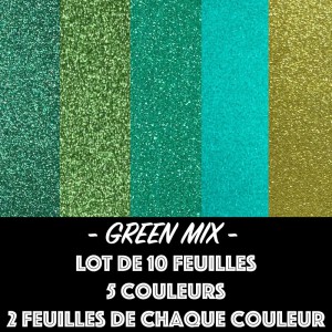 Bloc cardstock pailleté - 10 feuilles 170g - GREEN MIX - format 30,5 X 30,5 cm