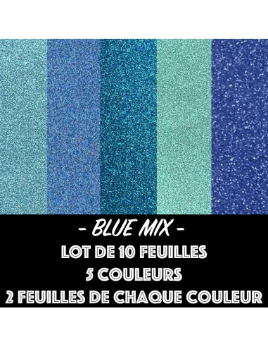 Bloc cardstock pailleté - 10 feuilles 170g - BLUE MIX - format 30,5 X 30,5 cm