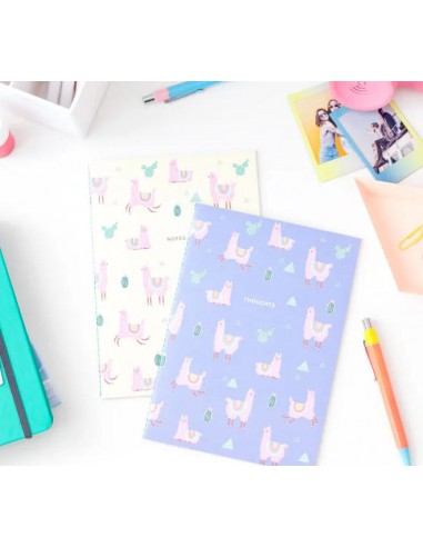 Notebooks -  The Llama Collection - Lot 2 deux cahiers de notes thème lamas de 32 pages (ligné/pointillés)