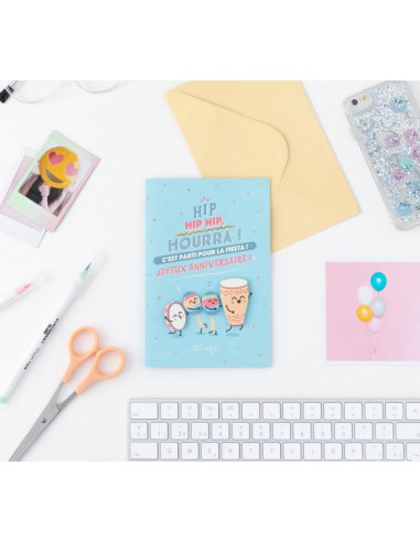 Carte d'anniversaire -  Hip Hip Hip Hourra ! C'est parti pour la fiesta ! Joyeux Anniversaire !