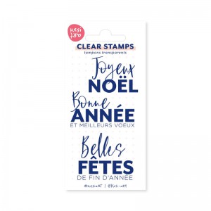 3 TAMPONS TRANSPARENTS - JOYEUX NOËL / BONNE ANNÉE ET MEILLEURS VOEUX / BELLES FÊTES DE FIN D'ANNÉE