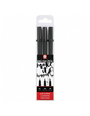 Set de 3 PIGMA Pinceau Pen : 1 Pigma Pinceau Pen FB, 1 Pigma Pinceau Pen MB, 1 Pigma Pinceau Pen BB