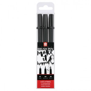 Set de 3 PIGMA Pinceau Pen : 1 Pigma Pinceau Pen FB, 1 Pigma Pinceau Pen MB, 1 Pigma Pinceau Pen BB