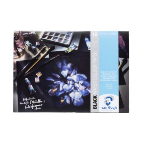 Bloc de papier noir pour aquarelle 12 feuilles 360 g/140 lb. taille 29,7 x 21 cm (A4) / 8.3" x 11.7"