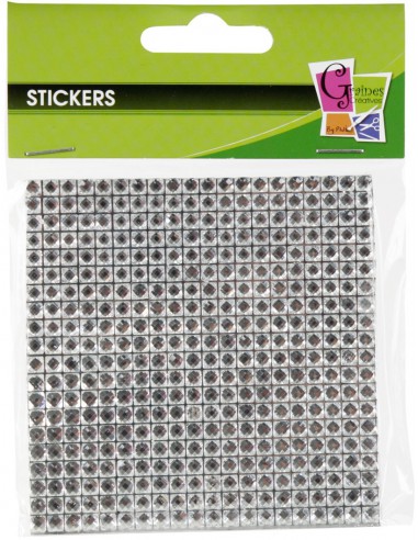 PLAQUE 400 STRASS ARGENT adhesif  87x87mm