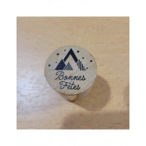 Tampon en bois rond de Noël - Bonnes Fêtes sapin design