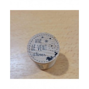 Tampon en bois rond de Noël - Vive le vent d'hiver