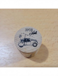 Tampon en bois rond de Noël - Joyeux Noël avec voiture et sapin