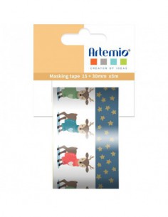 Lot de 2 Rubans adhésifs Beary Christmas mesurant 15 mm et 30 mm de largeur et 5 m de longueur