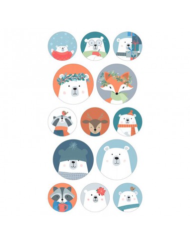 Planche d'autocollants puffy Beary Christmas Ronds mesurant 14 cm x 7.5 cm
