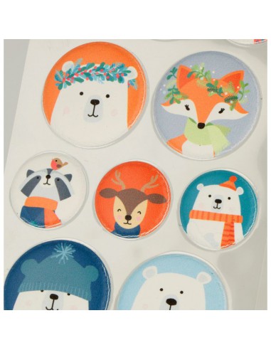 Planche d'autocollants puffy Beary Christmas Ronds mesurant 14 cm x 7.5 cm