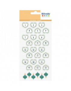 Planche d'autocollants puffy XL Calendrier de l'Avent Coeurs mesurant 21.5 cm x 11.5 cm
