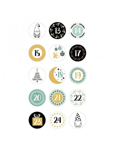 2x2 Planches d'autocollants ronds Calendrier de l'Avent Imagine Christmas mesurant 17 cm x 9.5 cm