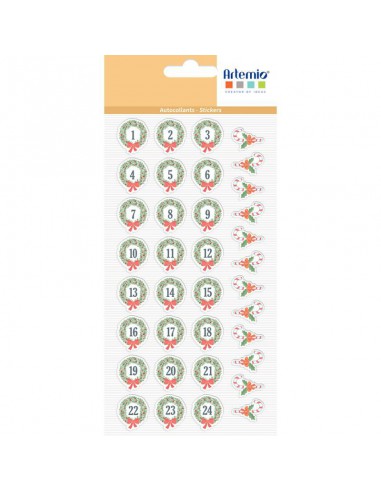 Planche d'autocollants puffy XL Calendrier de l'Avent Couronnes mesurant 21.5 cm x 11.5 cm