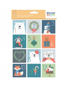 2 Planches d'autocollants carrés Calendrier de l'Avent Beary Christmas mesurant 21.5 cm x 16 cm