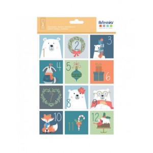 2 Planches d'autocollants carrés Calendrier de l'Avent Beary Christmas mesurant 21.5 cm x 16 cm