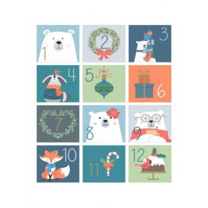 2 Planches d'autocollants carrés Calendrier de l'Avent Beary Christmas mesurant 21.5 cm x 16 cm