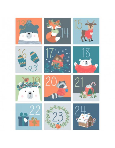 2 Planches d'autocollants carrés Calendrier de l'Avent Beary Christmas mesurant 21.5 cm x 16 cm