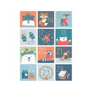 2 Planches d'autocollants carrés Calendrier de l'Avent Beary Christmas mesurant 21.5 cm x 16 cm