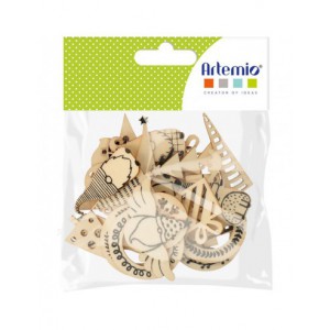 Assortiment de 34 embellissements en bois Artemio Mini Silhouettes Imagine Christmas