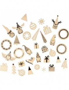Assortiment de 34 embellissements en bois Artemio Mini Silhouettes Imagine Christmas 2
