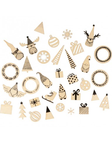 Assortiment de 34 embellissements en bois Artemio Mini Silhouettes Imagine Christmas