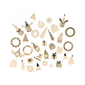 Assortiment de 34 embellissements en bois Artemio Mini Silhouettes Imagine Christmas