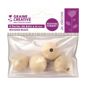 SACHET 4 PERLES DE BOIS Ø 30 mm