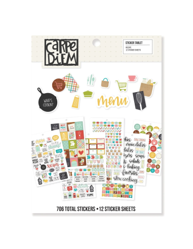 Carpe Diem 12 planches de stickers - 706 autocollants thème cuisine, courses,repas