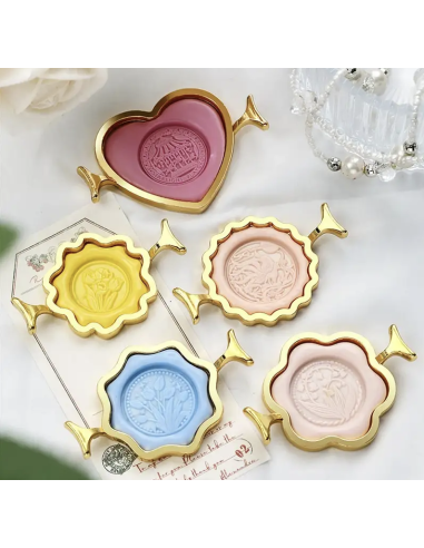 2 moules à sceau de cire à cacheter - coeur + rond ondulé wax seal shaper