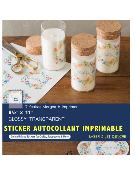 sticker autocollant imprimable transparent 21,59 x 27,94cm