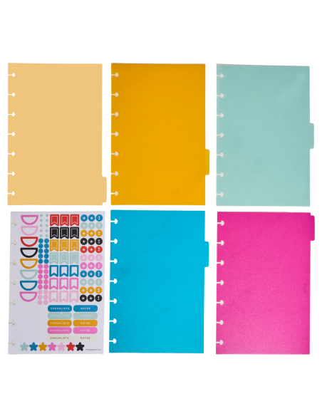 MINI - 5 intercalaires en plastique + stickers - Happy Brights