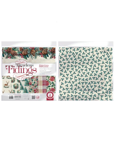 18 Cardstocks thème Noël : 30,5 x 30,5 cm - 200g/m2 - imprimé recto/verso - Timeless Tiding