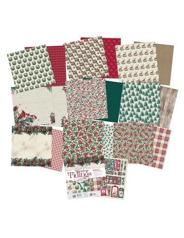 18 Cardstocks thème Noël : 30,5 x 30,5 cm - 200g/m2 - imprimé recto/verso - Timeless Tiding