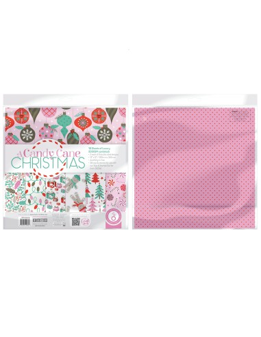 18 Cardstocks thème Noël : 30,5 x 30,5 cm - 200g/m2 - imprimé recto/verso - A Candy Cane Christmas