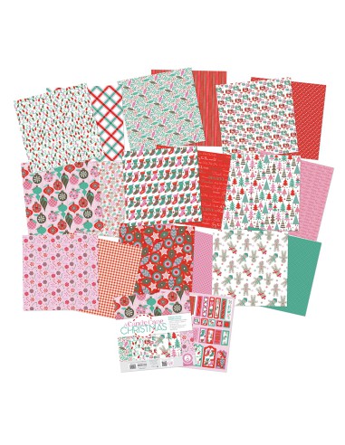 18 Cardstocks thème Noël : 30,5 x 30,5 cm - 200g/m2 - imprimé recto/verso - A Candy Cane Christmas