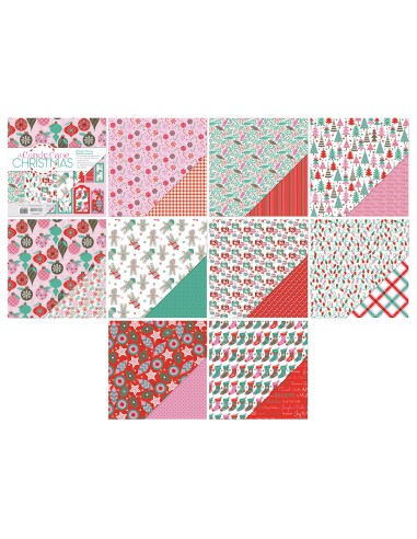18 Cardstocks thème Noël : 30,5 x 30,5 cm - 200g/m2 - imprimé recto/verso - A Candy Cane Christmas