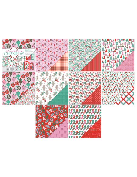 18 Cardstocks thème Noël : 30,5 x 30,5 cm - 200g/m2 - imprimé recto/verso - A Candy Cane Christmas