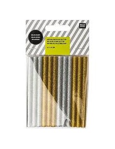 Batons de colle pour petit pistolet - 6 Or pailleté et 6 Argent pailleté