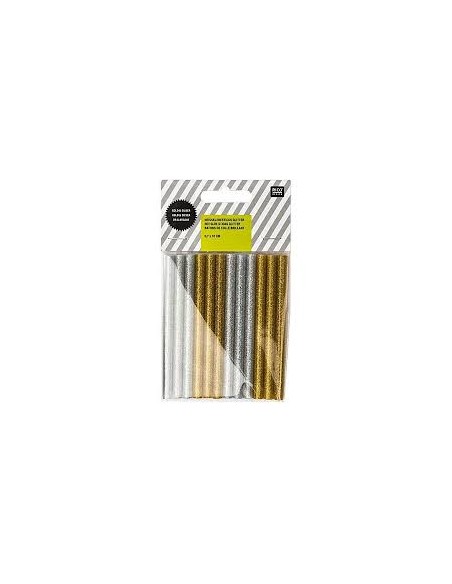 Batons de colle pour petit pistolet - 6 Or pailleté et 6 Argent pailleté
