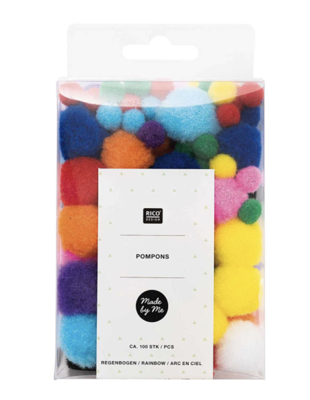 Ponpons arc en ciel, 100pcs
