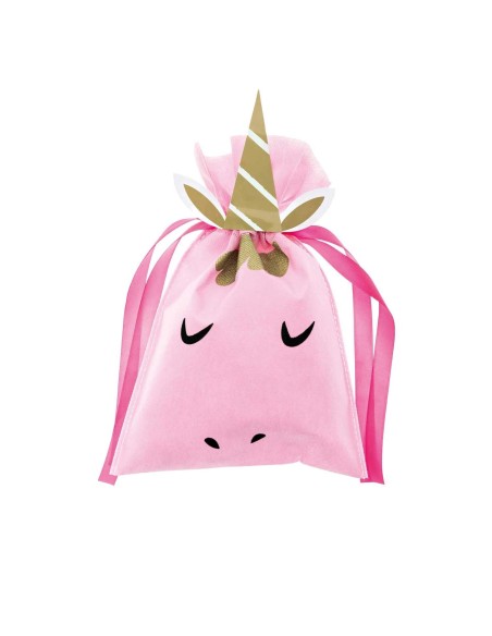 SAC CADEAU , LICORNE ROSE petit format en tissus non tissé