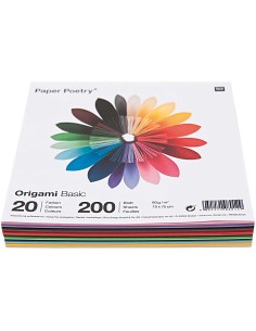 Bloc 200 feuilles papier Origami 80g, 7,5x7,5cm - couleurs vives