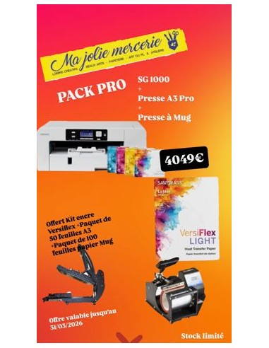 PACK SUBLIMATION PRO : Imprimante Sawgrass + Presse Pro + Presse Mug + Consommables OFFERTS