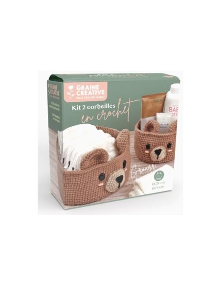 KIT 2 CORBEILLES CROCHET OURSON