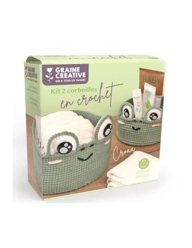 KIT CROCCHET 2 CORBEILLE GRENOUILLE