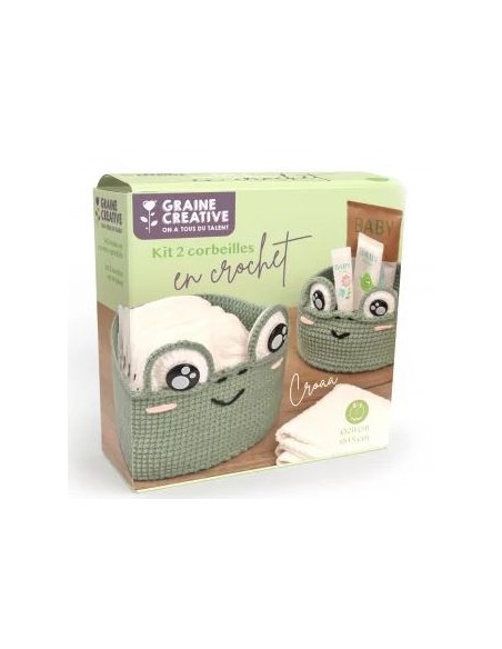 KIT CROCCHET 2 CORBEILLE GRENOUILLE