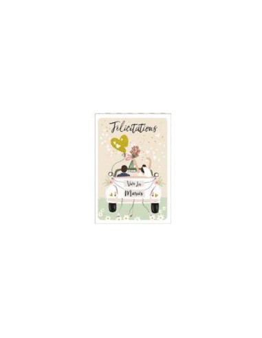 Carte double + enveloppe "Félicitations vive les mariés"