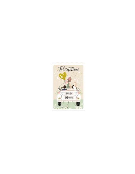 Carte double + enveloppe "Félicitations vive les mariés"